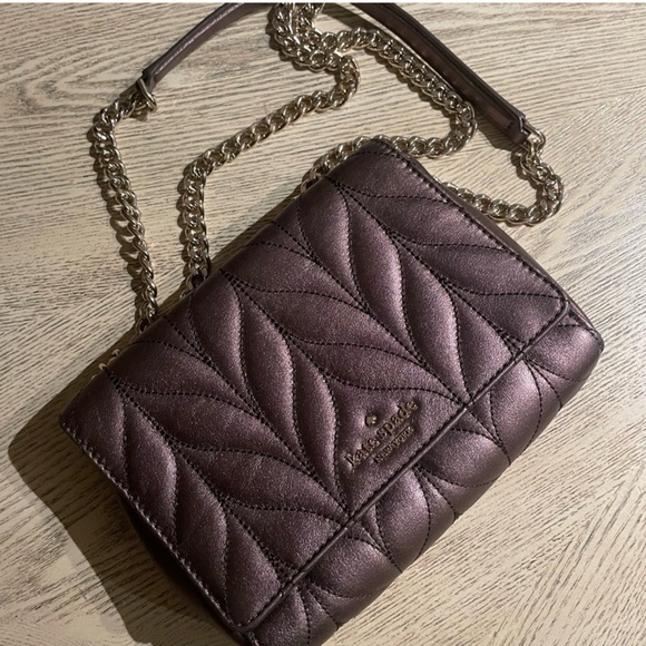 Kate Spade Emelyn Briar Lane Quilted Leather Crossbody Purse Metallic Oak - Picture 3 of 8